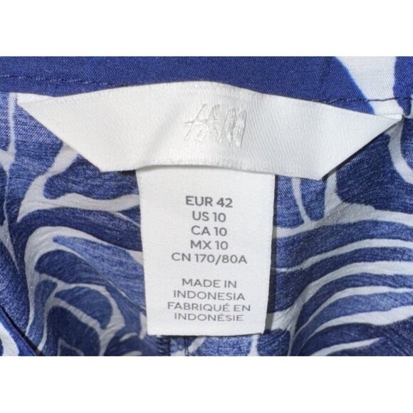 NWOT H&M Women’s Size 10 Blue High Rise Wide-Leg Printed Flat Front Pants - Picture 5 of 8